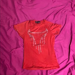 Ripped Red Bull shirt with grey splattered design